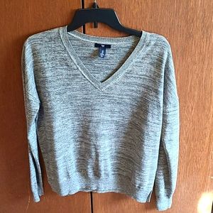 V neck metallic silver sweater